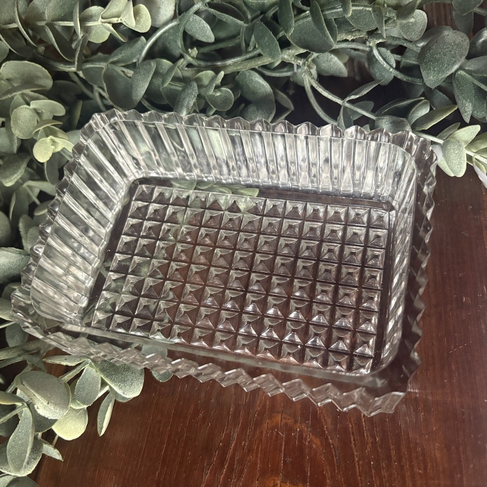 Glass Dish Desk Caddy 5" x 3 1/4" x 1 3/4" Ribbed Decorative Charcuterie Elegant